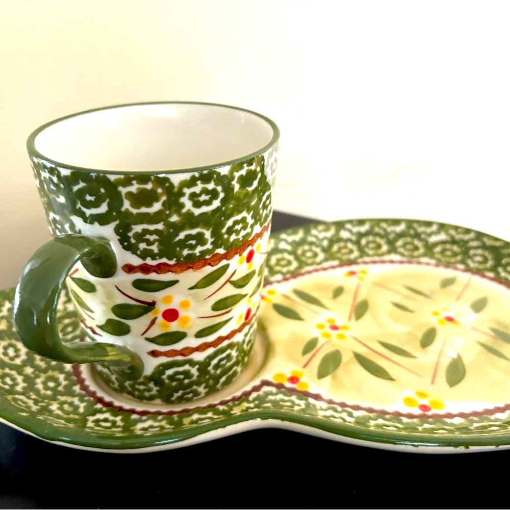 Temptations set of 2 plate/ mugs sets. Porcelain.